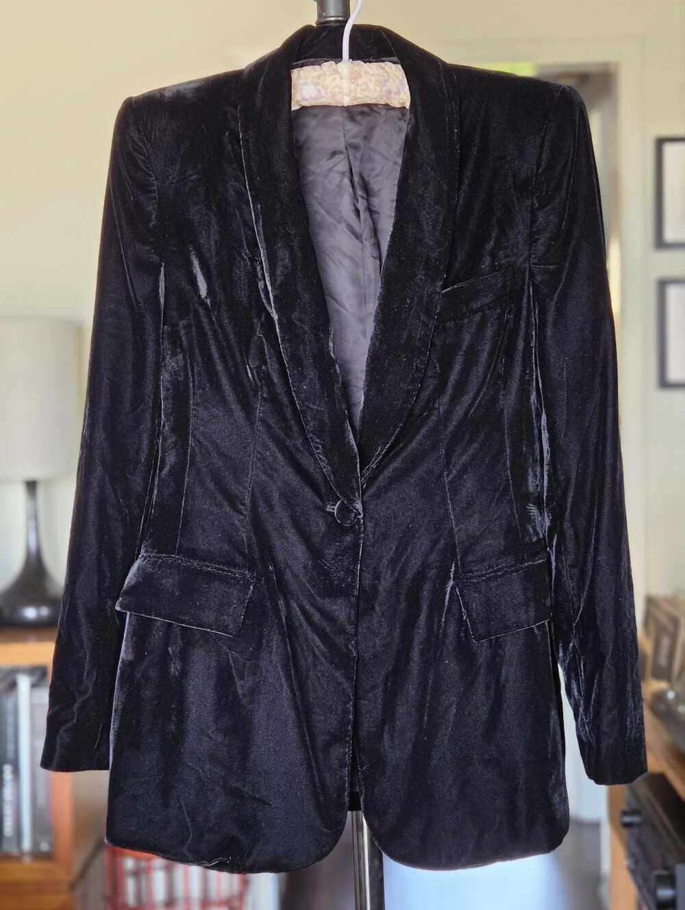 Zara Black Velvet Single-Button Blazer Jacket